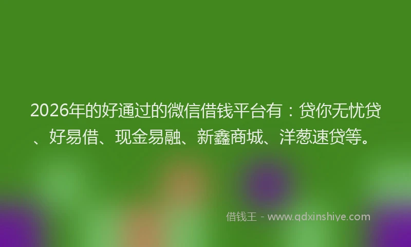 2026年的好通过的微信借钱平台有：贷你无忧贷、好易借、现金易融、新鑫商城、洋葱速贷等。
