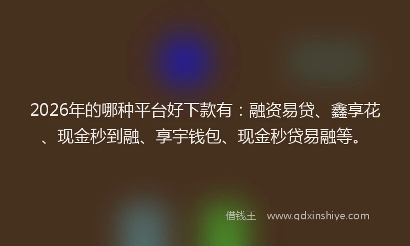 2026年的哪种平台好下款有：融资易贷、鑫享花、现金秒到融、享宇钱包、现金秒贷易融等。
