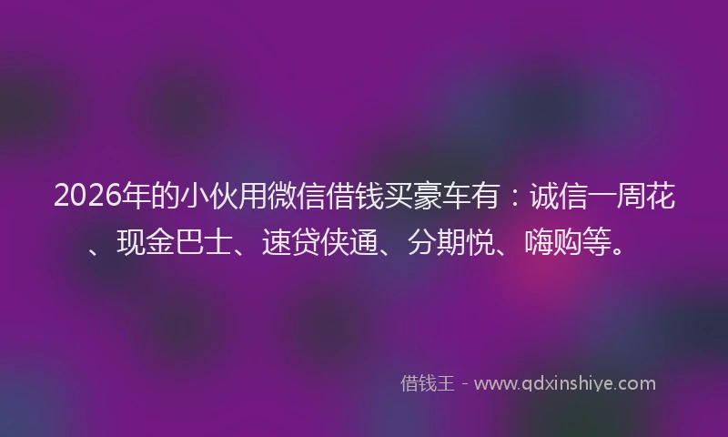 2026年的小伙用微信借钱买豪车有：诚信一周花、现金巴士、速贷侠通、分期悦、嗨购等。