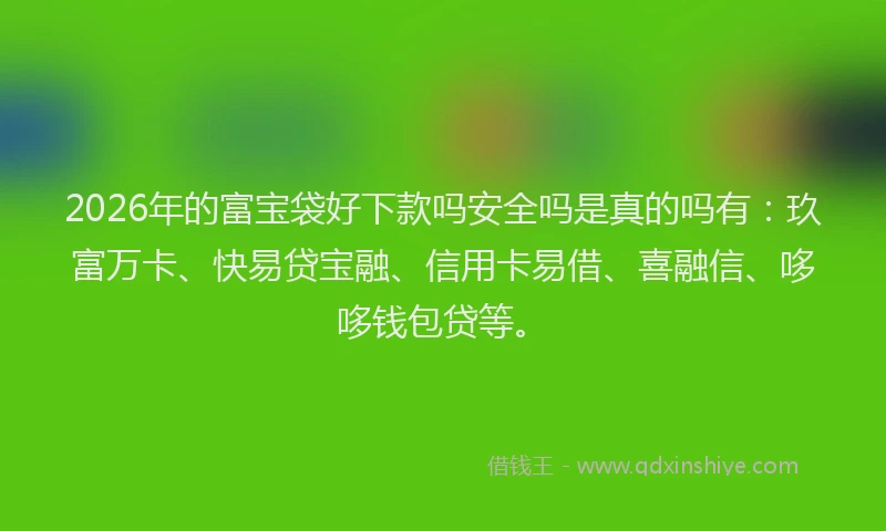 2026年的富宝袋好下款吗安全吗是真的吗有:玖富万卡、快易贷宝融、信用卡易借、喜融信、哆哆钱包贷等。
