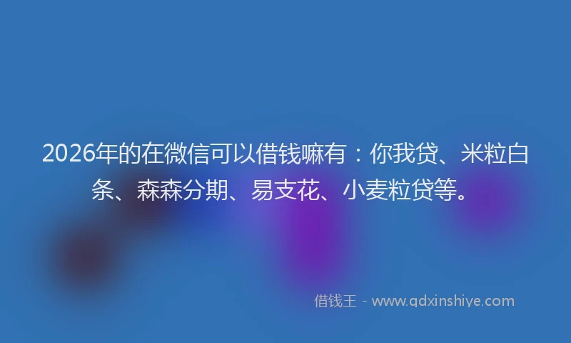 2026年的在微信可以借钱嘛有：你我贷、米粒白条、森森分期、易支花、小麦粒贷等。