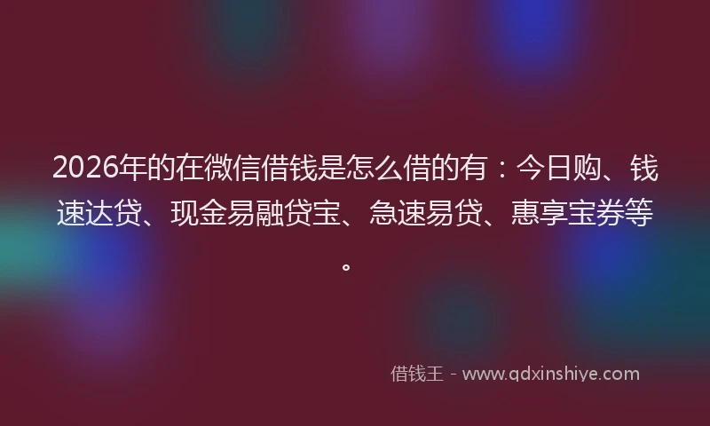 2026年的在微信借钱是怎么借的有：今日购、钱速达贷、现金易融贷宝、急速易贷、惠享宝券等。