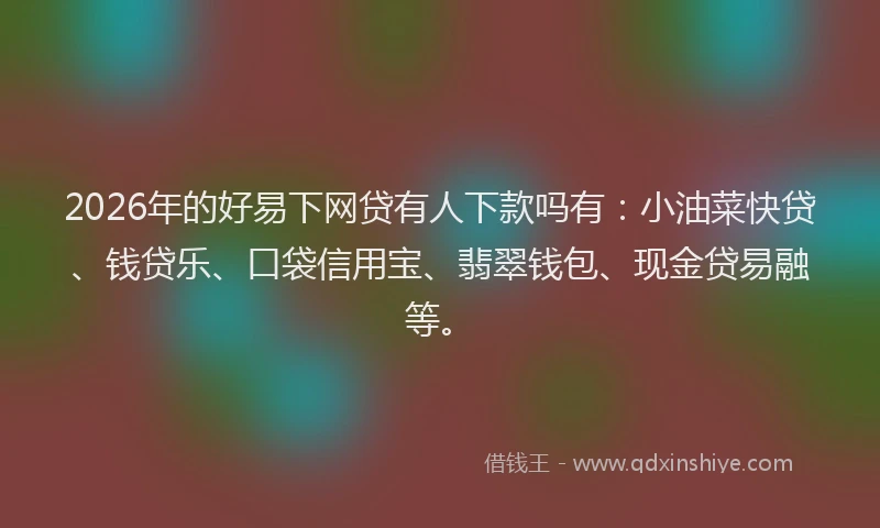 2026年的好易下网贷有人下款吗有：小油菜快贷、钱贷乐、口袋信用宝、翡翠钱包、现金贷易融等。