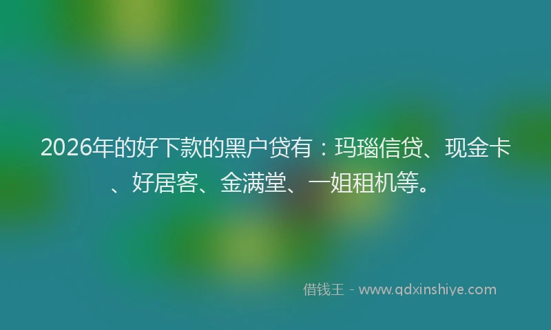 2026年的好下款的黑户贷有：玛瑙信贷、现金卡、好居客、金满堂、一姐租机等。