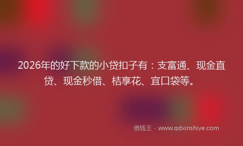 2026年的好下款的小贷扣子有：支富通、现金直贷、现金秒借、桔享花、宜口袋等。