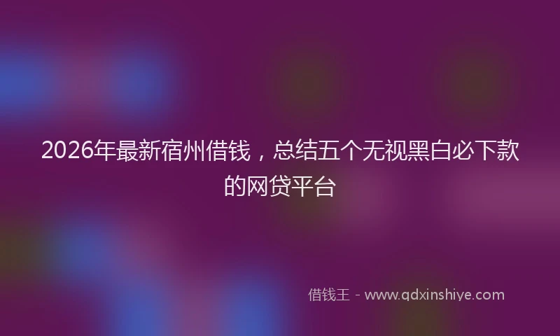 2026年最新宿州借钱，总结五个无视黑白必下款的网贷平台