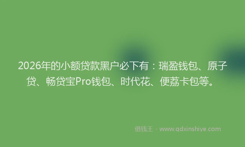 2026年的小额贷款黑户必下有：瑞盈钱包、原子贷、畅贷宝Pro钱包、时代花、便荔卡包等。