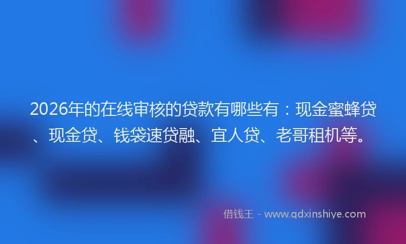 2026年的在线审核的贷款有哪些有:现金蜜蜂贷、现金贷、钱袋速贷融、宜人贷、老哥租机等。