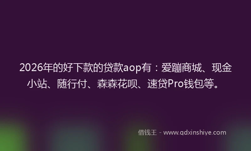 2026年的好下款的贷款aop有：爱蹦商城、现金小站、随行付、森森花呗、速贷Pro钱包等。