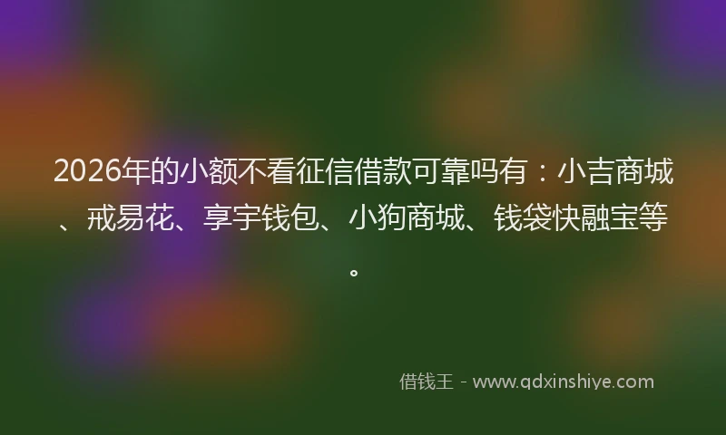 2026年的小额不看征信借款可靠吗有：小吉商城、戒易花、享宇钱包、小狗商城、钱袋快融宝等。