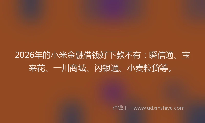 2026年的小米金融借钱好下款不有：瞬信通、宝来花、一川商城、闪银通、小麦粒贷等。