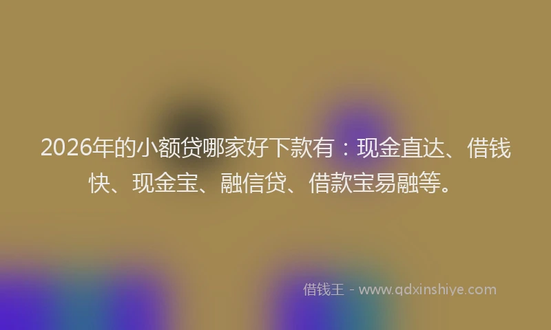 2026年的小额贷哪家好下款有：现金直达、借钱快、现金宝、融信贷、借款宝易融等。