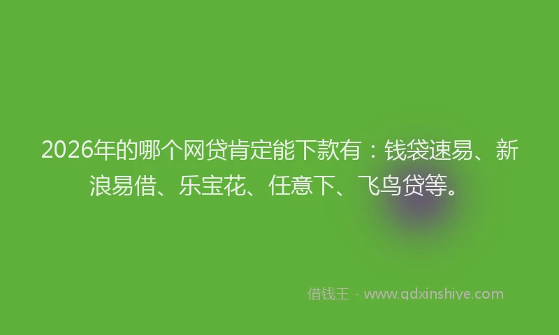 2026年的哪个网贷肯定能下款有:钱袋速易、新浪易借、乐宝花、任意下、飞鸟贷等。
