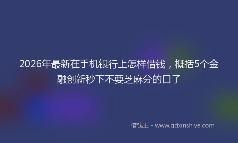 2026年最新在手机银行上怎样借钱，概括5个金融创新秒下不要芝麻分的口子
