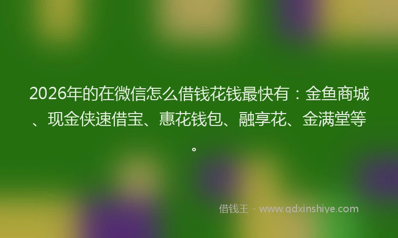 2026年的在微信怎么借钱花钱最快有：金鱼商城、现金侠速借宝、惠花钱包、融享花、金满堂等。