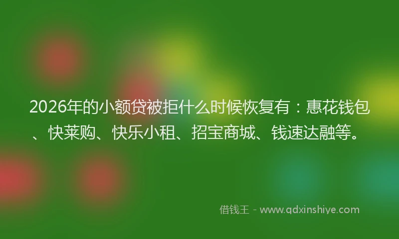 2026年的小额贷被拒什么时候恢复有：惠花钱包、快莱购、快乐小租、招宝商城、钱速达融等。