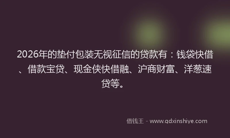 2026年的垫付包装无视征信的贷款有：钱袋快借、借款宝贷、现金侠快借融、沪商财富、洋葱速贷等。