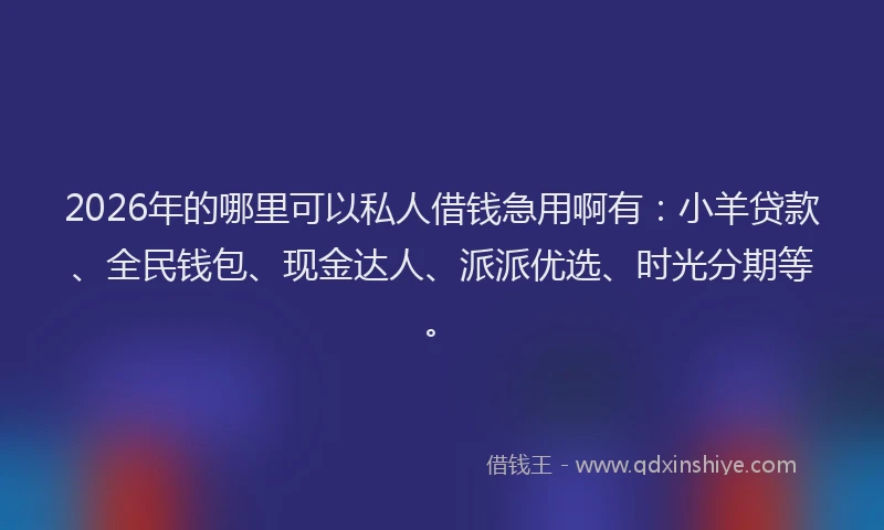 2026年的哪里可以私人借钱急用啊有:小羊贷款、全民钱包、现金达人、派派优选、时光分期等。