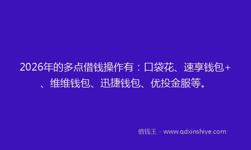 2026年的多点借钱操作有:口袋花、速享钱包+、维维钱包、迅捷钱包、优投金服等。