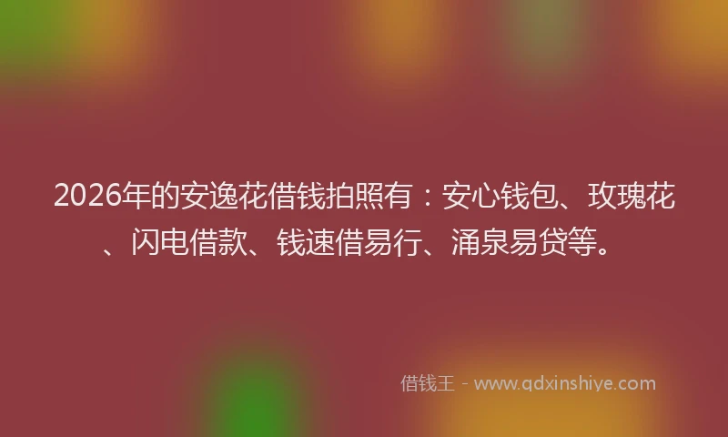 2026年的安逸花借钱拍照有：安心钱包、玫瑰花、闪电借款、钱速借易行、涌泉易贷等。