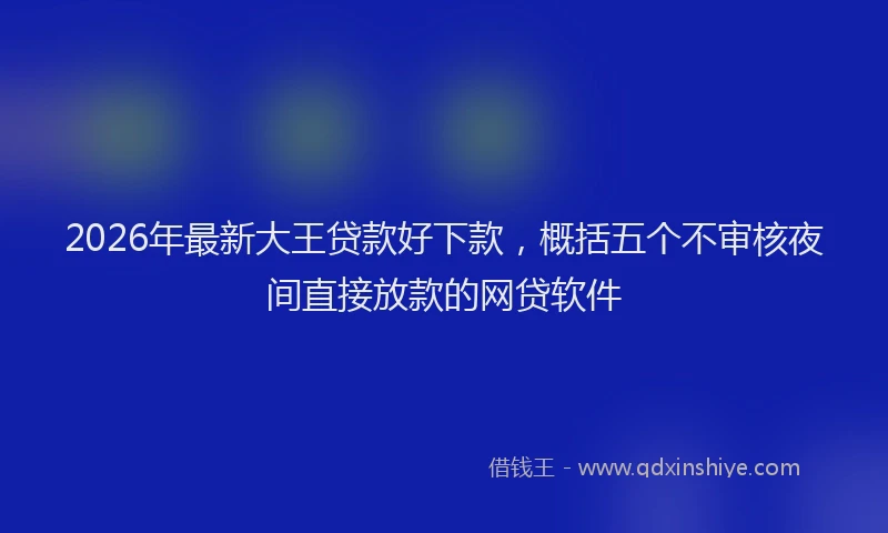2026年最新大王贷款好下款，概括五个不审核夜间直接放款的网贷软件