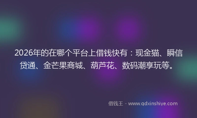 2026年的在哪个平台上借钱快有:现金猫、瞬信贷通、金芒果商城、葫芦花、数码潮享玩等。