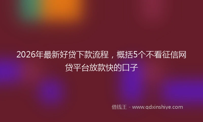 2026年最新好贷下款流程，概括5个不看征信网贷平台放款快的口子