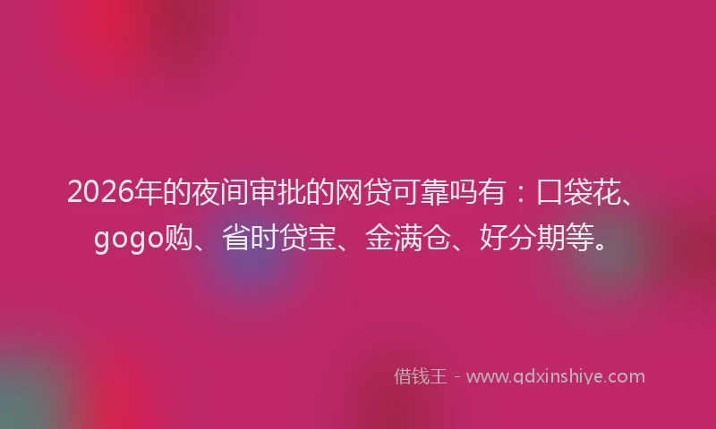 2026年的夜间审批的网贷可靠吗有:口袋花、gogo购、省时贷宝、金满仓、好分期等。