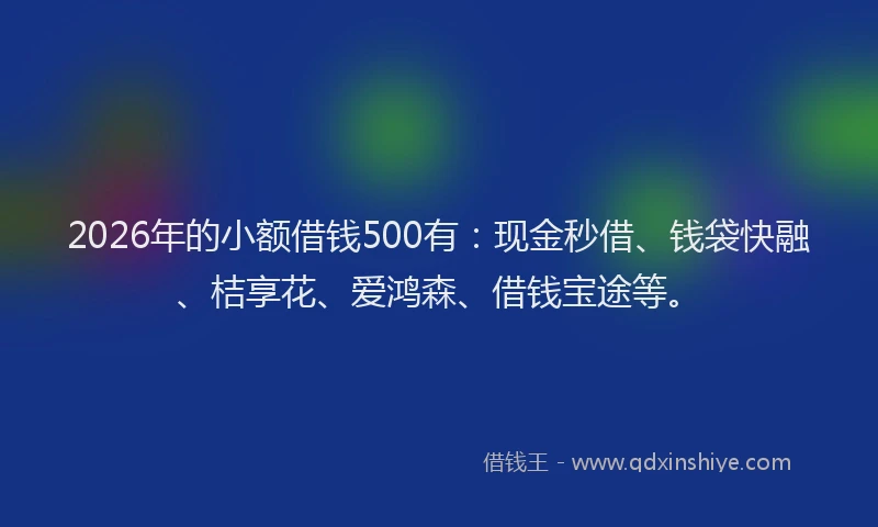 2026年的小额借钱500有：现金秒借、钱袋快融、桔享花、爱鸿森、借钱宝途等。