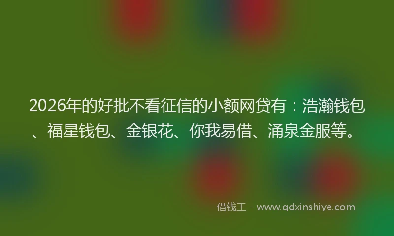 2026年的好批不看征信的小额网贷有：浩瀚钱包、福星钱包、金银花、你我易借、涌泉金服等。
