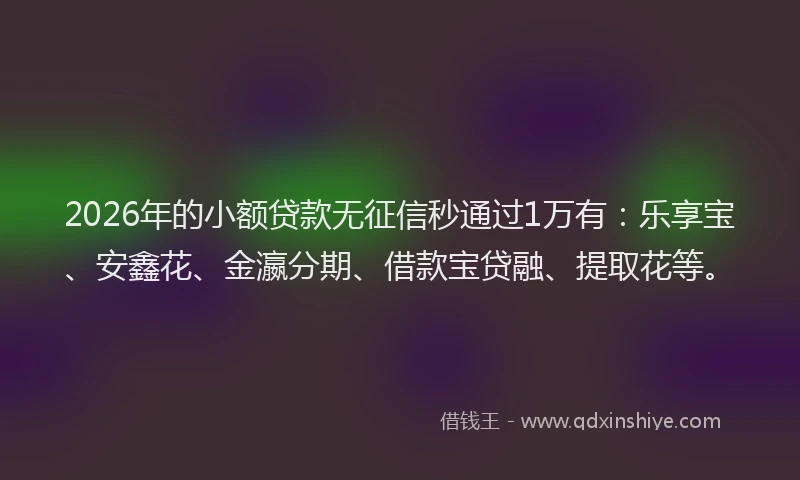 2026年的小额贷款无征信秒通过1万有：乐享宝、安鑫花、金瀛分期、借款宝贷融、提取花等。