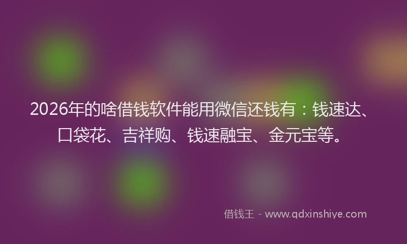 2026年的啥借钱软件能用微信还钱有:钱速达、口袋花、吉祥购、钱速融宝、金元宝等。