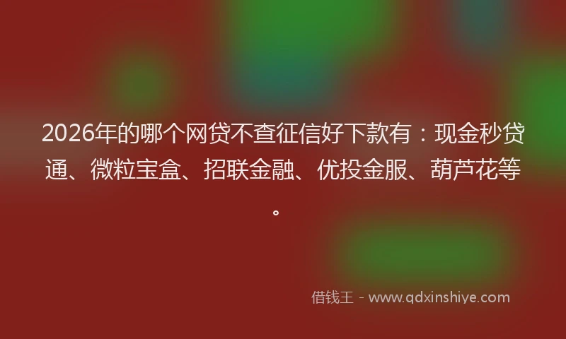 2026年的哪个网贷不查征信好下款有：现金秒贷通、微粒宝盒、招联金融、优投金服、葫芦花等。