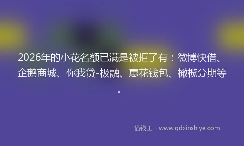 2026年的小花名额已满是被拒了有：微博快借、企鹅商城、你我贷-极融、惠花钱包、橄榄分期等。
