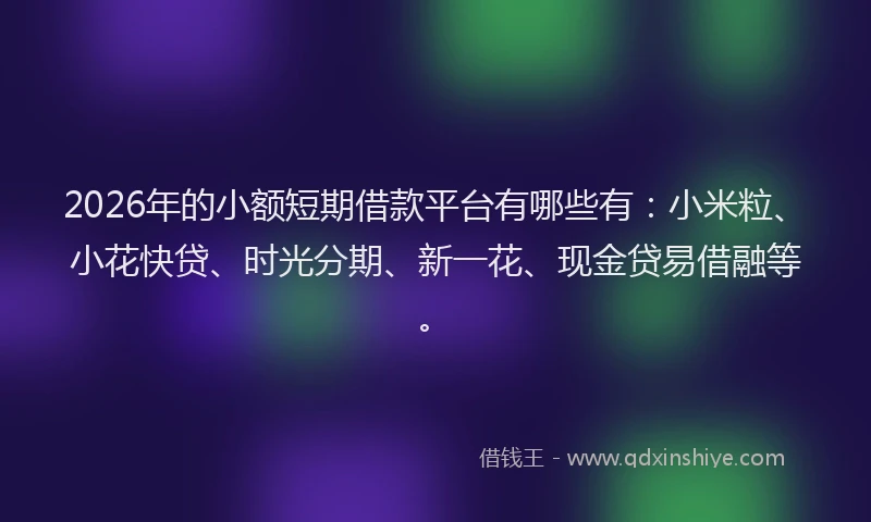 2026年的小额短期借款平台有哪些有：小米粒、小花快贷、时光分期、新一花、现金贷易借融等。