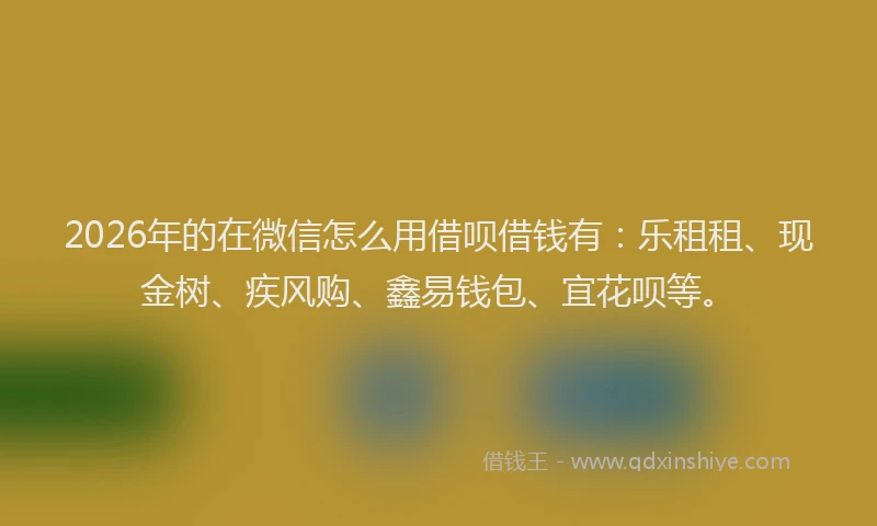 2026年的在微信怎么用借呗借钱有:乐租租、现金树、疾风购、鑫易钱包、宜花呗等。