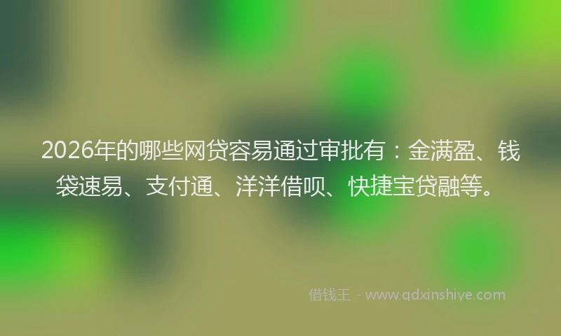 2026年的哪些网贷容易通过审批有：金满盈、钱袋速易、支付通、洋洋借呗、快捷宝贷融等。