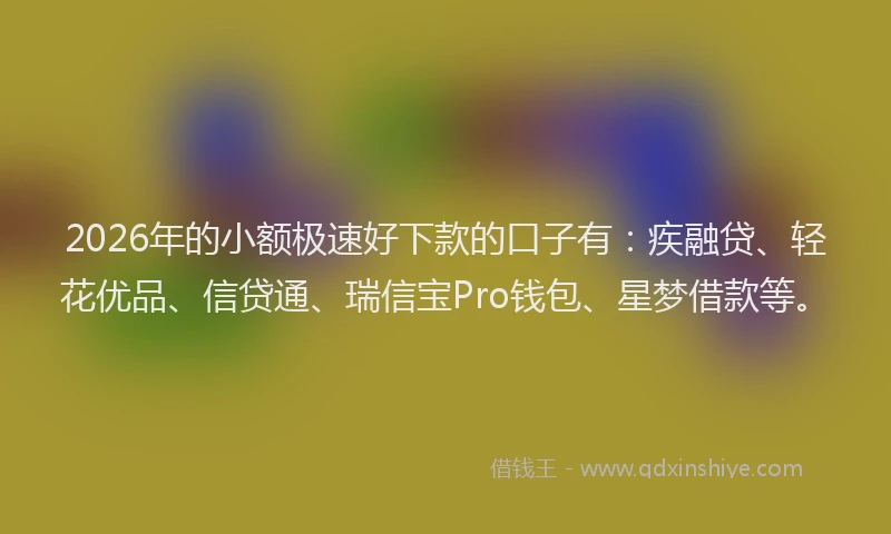 2026年的小额极速好下款的口子有：疾融贷、轻花优品、信贷通、瑞信宝Pro钱包、星梦借款等。