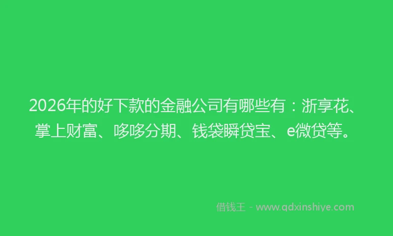 2026年的好下款的金融公司有哪些有：浙享花、掌上财富、哆哆分期、钱袋瞬贷宝、e微贷等。