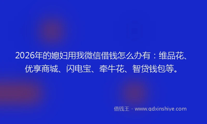 2026年的媳妇用我微信借钱怎么办有：维品花、优享商城、闪电宝、牵牛花、智贷钱包等。