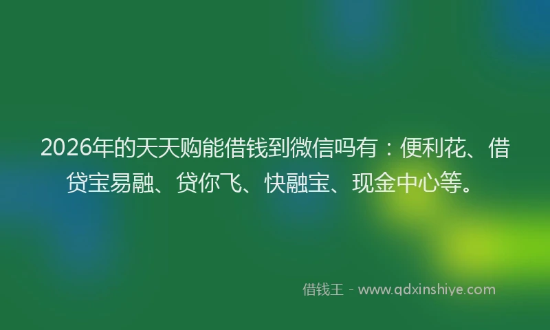 2026年的天天购能借钱到微信吗有：便利花、借贷宝易融、贷你飞、快融宝、现金中心等。