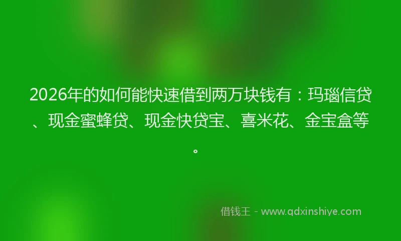 2026年的如何能快速借到两万块钱有：玛瑙信贷、现金蜜蜂贷、现金快贷宝、喜米花、金宝盒等。