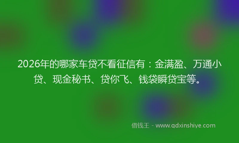 2026年的哪家车贷不看征信有：金满盈、万通小贷、现金秘书、贷你飞、钱袋瞬贷宝等。
