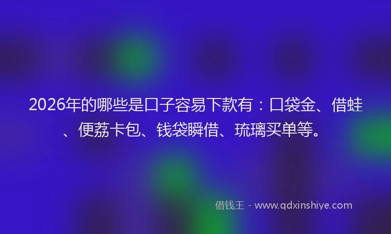 2026年的哪些是口子容易下款有：口袋金、借蛙、便荔卡包、钱袋瞬借、琉璃买单等。