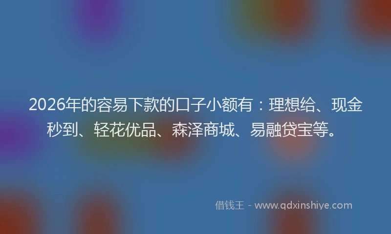 2026年的容易下款的口子小额有：理想给、现金秒到、轻花优品、森泽商城、易融贷宝等。