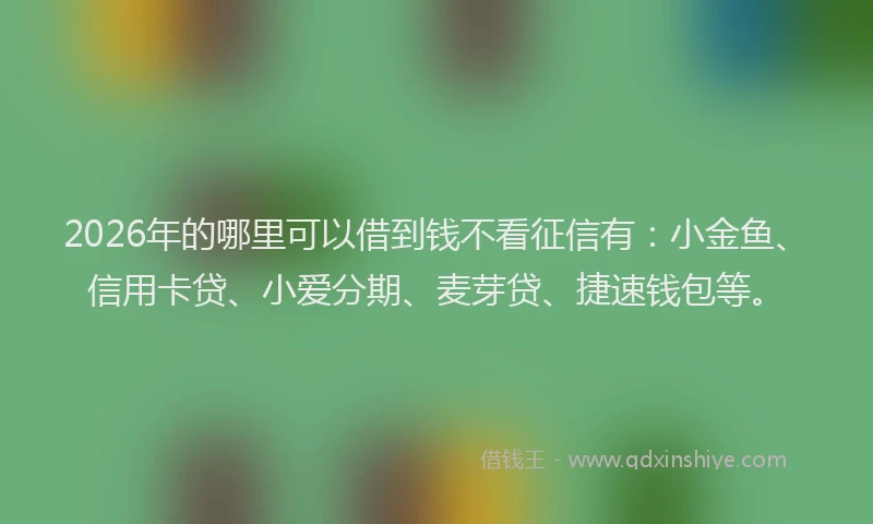 2026年的哪里可以借到钱不看征信有：小金鱼、信用卡贷、小爱分期、麦芽贷、捷速钱包等。