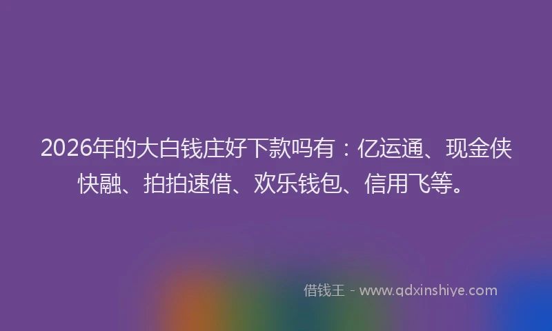 2026年的大白钱庄好下款吗有：亿运通、现金侠快融、拍拍速借、欢乐钱包、信用飞等。