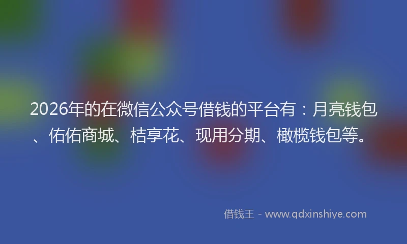 2026年的在微信公众号借钱的平台有：月亮钱包、佑佑商城、桔享花、现用分期、橄榄钱包等。