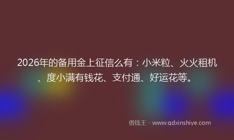 2026年的备用金上征信么有：小米粒、火火租机、度小满有钱花、支付通、好运花等。