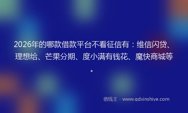 2026年的哪款借款平台不看征信有:维信闪贷、理想给、芒果分期、度小满有钱花、魔快商城等。